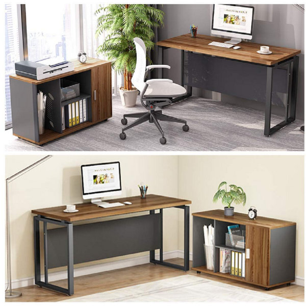 Ebern Designs Oakbrook Reversible LShape Credenza Desk & Reviews Wayfair